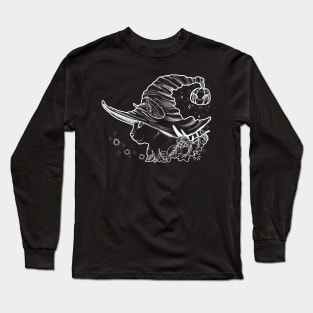 cat witch white lineart Long Sleeve T-Shirt